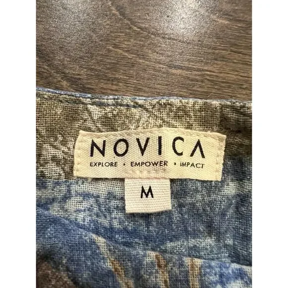 Novica Womens Blue Fall Leaves 100% Cotton Dress Short Sleeve Size M MEDIUM - Picture 5 of 8